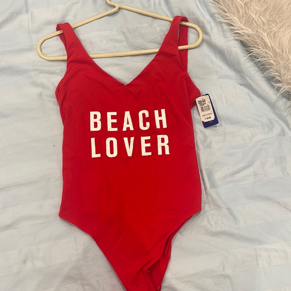 BNWT Red “beach lover” bathing suit, onepiece